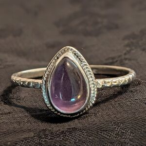 Natural Amethyst Teardrop Ring Solid Sterling Silver Size 8.5 🆕
